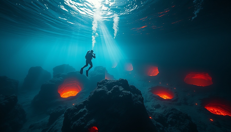 Ark Aquatica AI Trailer: Diver explores underwater volcano scene.