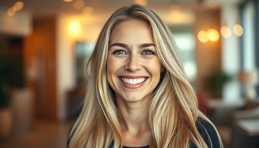 Smiling woman in stylish setting embodying burnout recovery.