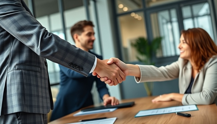 Business meeting handshake representing tech companies redefining job market.