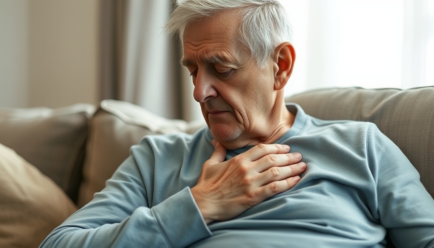 Elderly man feeling chest discomfort, indoors, Sitting Too Much Can Hurt Your Heart.