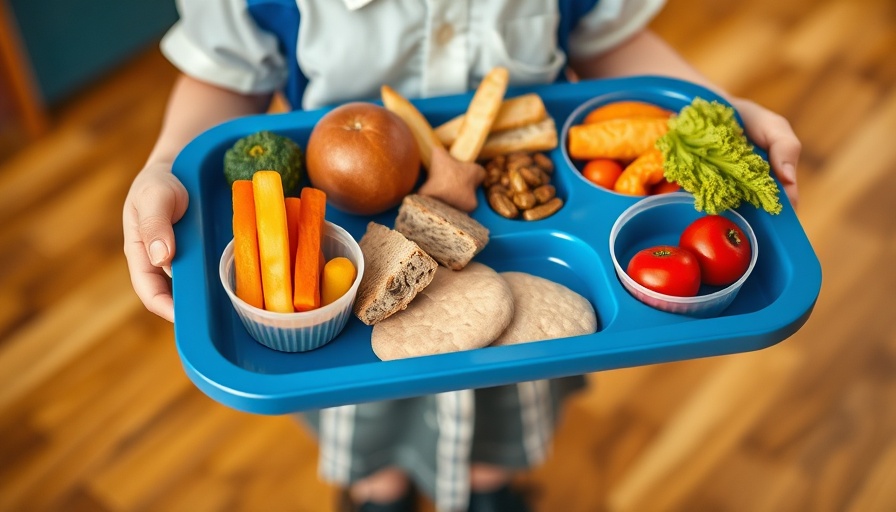 Blue tray with healthier free school meal options in Wales.