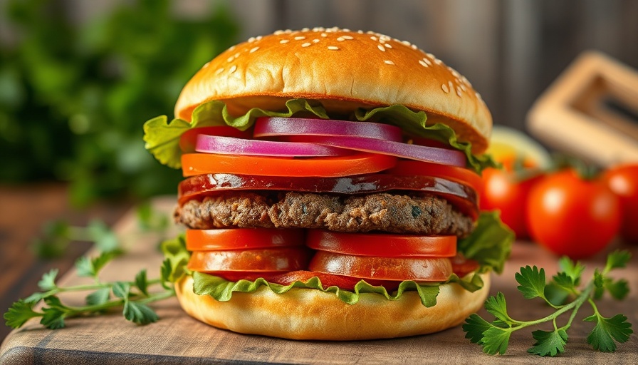 Healthy vegetarian burger showcasing weight loss tips according to a dietitian, plated on rustic surface.