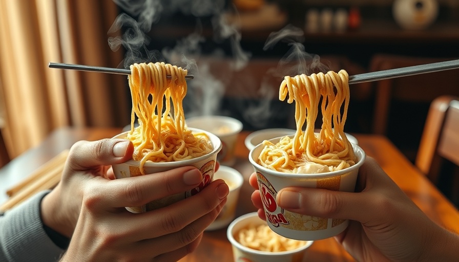 Close-up of instant noodles being lifted, questioning can instant noodles ever be healthy.