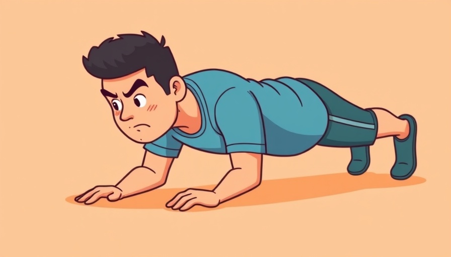Cartoon of man doing push-ups for easy exercises to keep you strong in midlife.