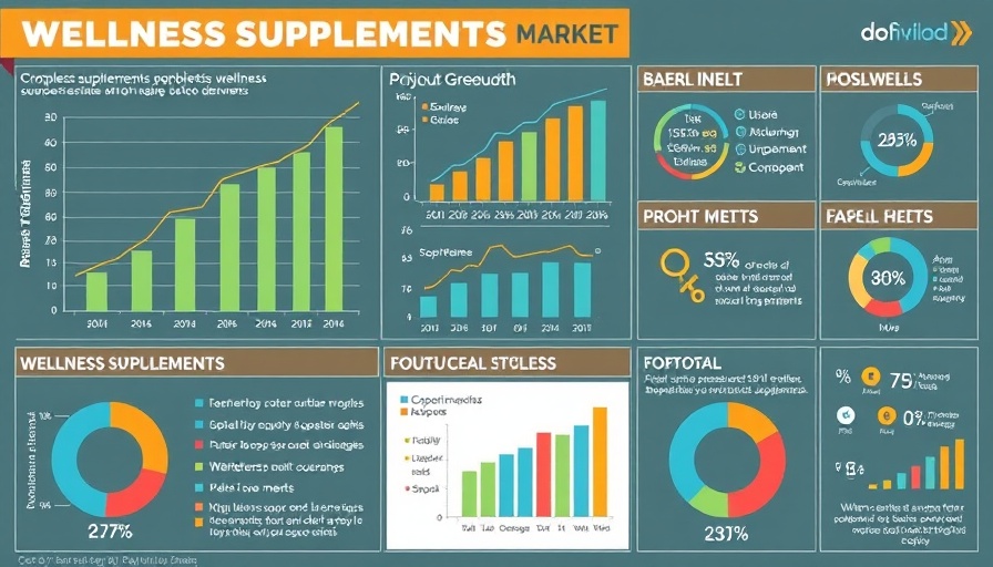 Infographic detailing wellness supplements market growth with charts and logos.