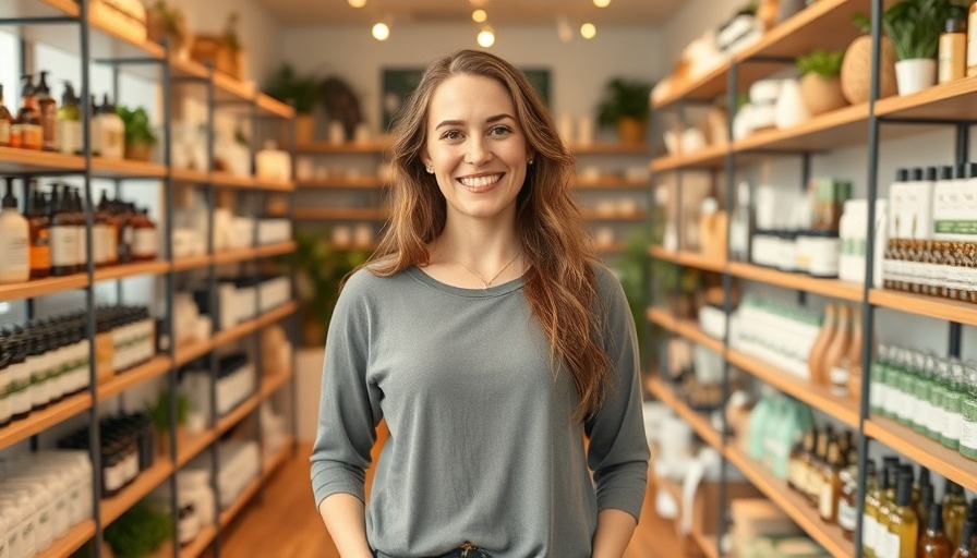 All Natural Sustainable Body Care Products store with smiling woman inside.