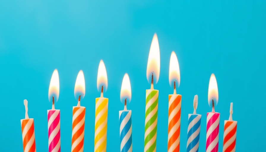 Vibrant birthday candles burning against a blue backdrop.