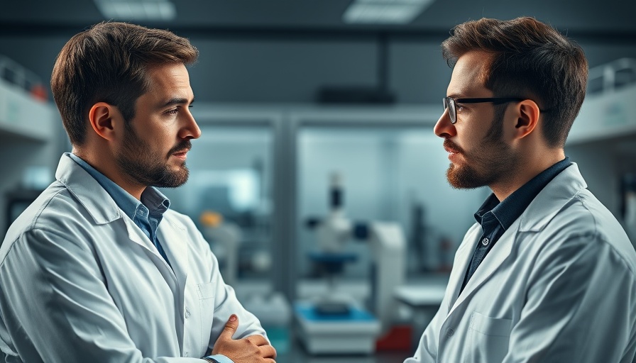 Scientist discussing anti-amyloid drug research in lab