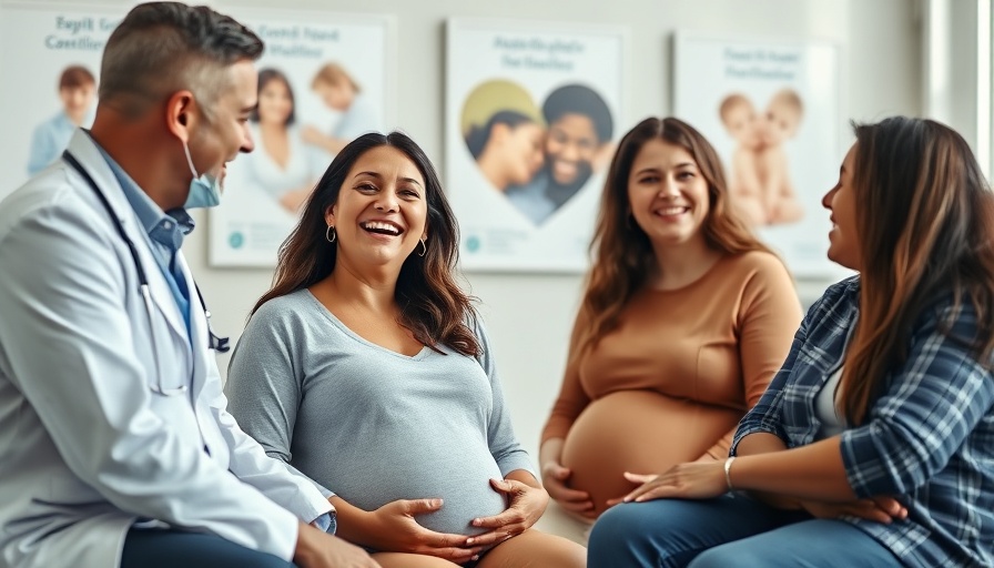 Pregnant woman consulting doctor with partner, COVID-19 prevention.