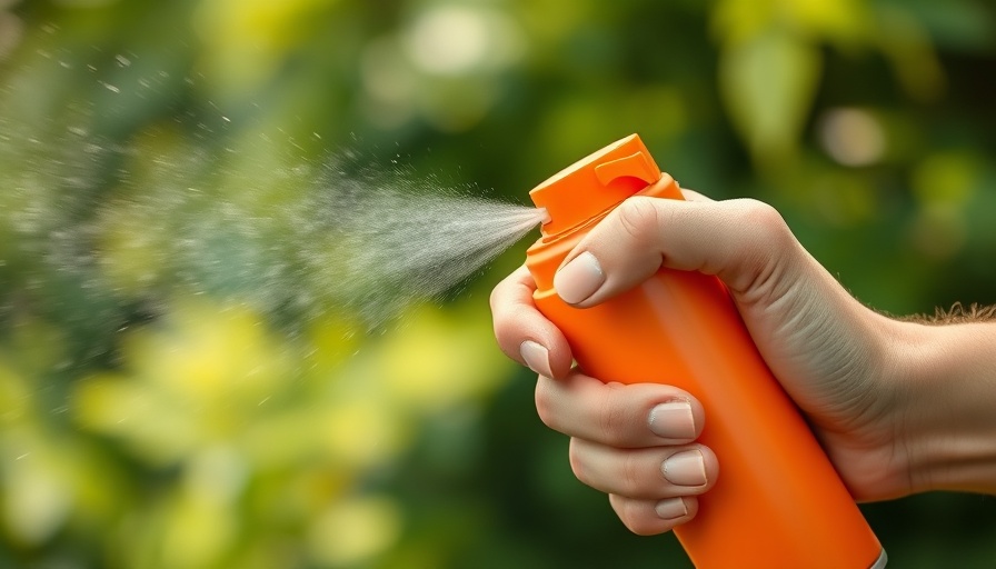 Close-up of spraying insect repellent outdoors, preventing plague