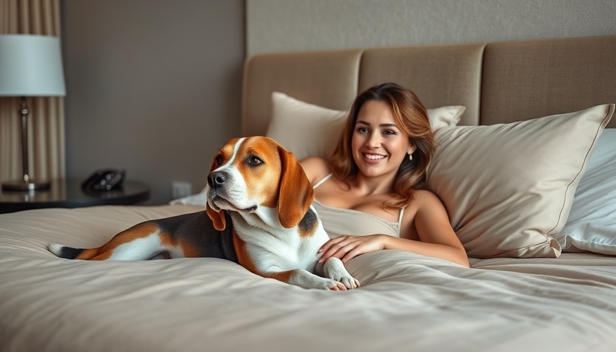 Ritz Carlton pet-friendly hotel room with dog on bed.