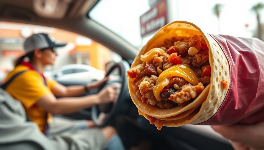 Drive-thru scene emphasizing unhealthy breakfast wrap, worst fast foods for your health.