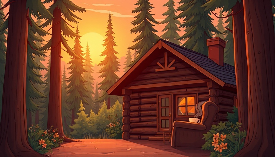 Illustrated cozy cabin scene representing micro-retirement.