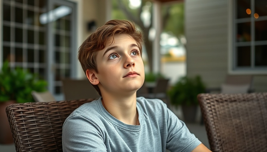 Contemplative teen in a patio setting representing mental health struggles.