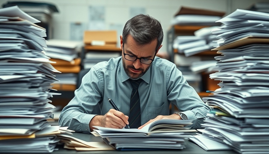 Stressed person dealing with paperwork, reflecting work-life balance dissatisfaction.