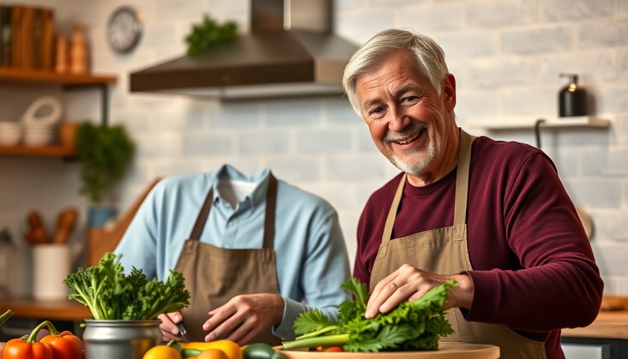Middle-aged couple cooking fresh vegetables for healthy aging.
