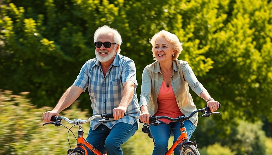 Seniors biking on a sunny trail, showcasing benefits of biking for seniors.