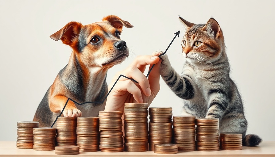 Illustration of rising costs of veterinary care with animals and graphs.