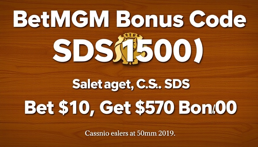 BetMGM Bonus Code SDS1500 promotional graphic on wood background.