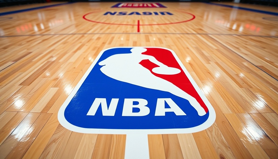 NBA logo on basketball court, NBA European League.