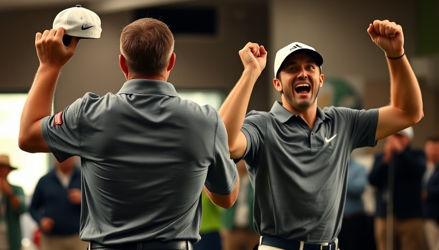 TGL golf Atlanta Drive victory celebration, two golfers in white shirts