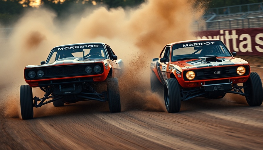 Utica-Rome Speedway Car Show: two cars racing on dirt track