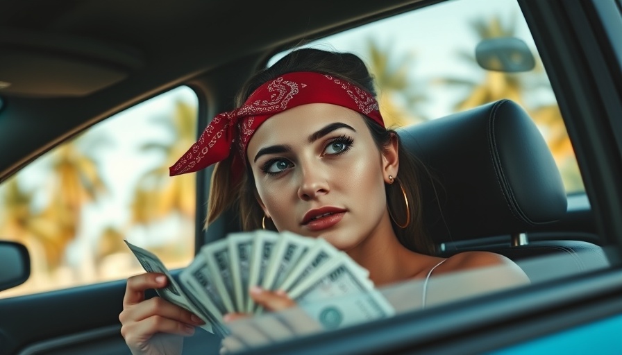 Young woman in car holding money, hinting at GTA 6 Trailer 2 Release Date.