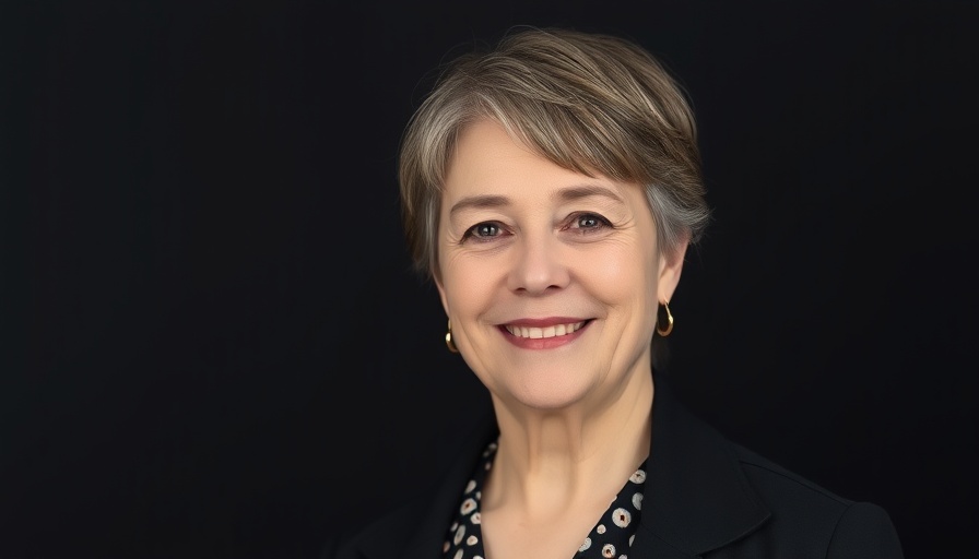 Smiling woman in black jacket, neutral background.