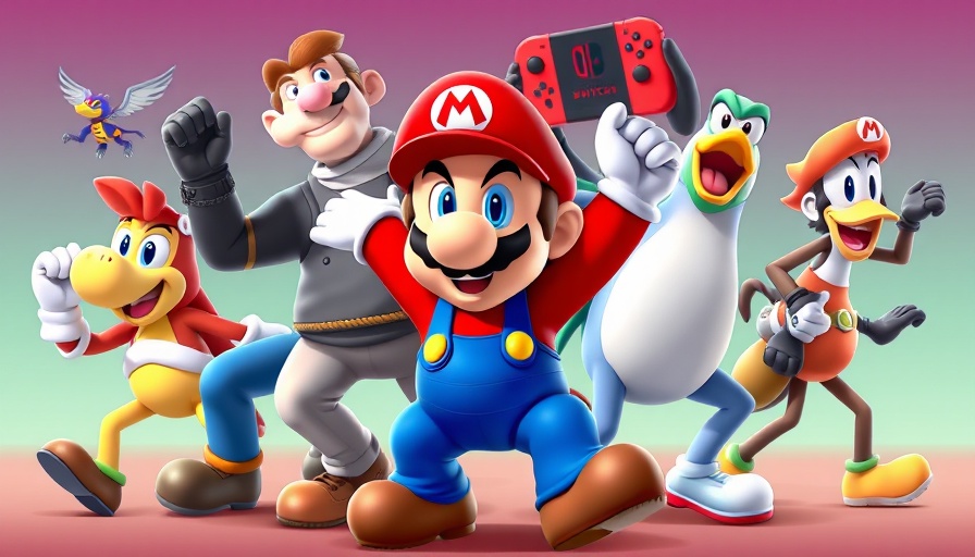 Iconic characters from Nintendo Switch games in a vibrant scene.