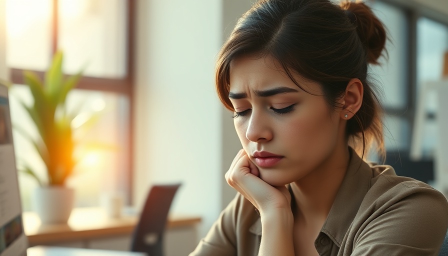 Stressed woman at desk highlighting workplace burnout solutions.