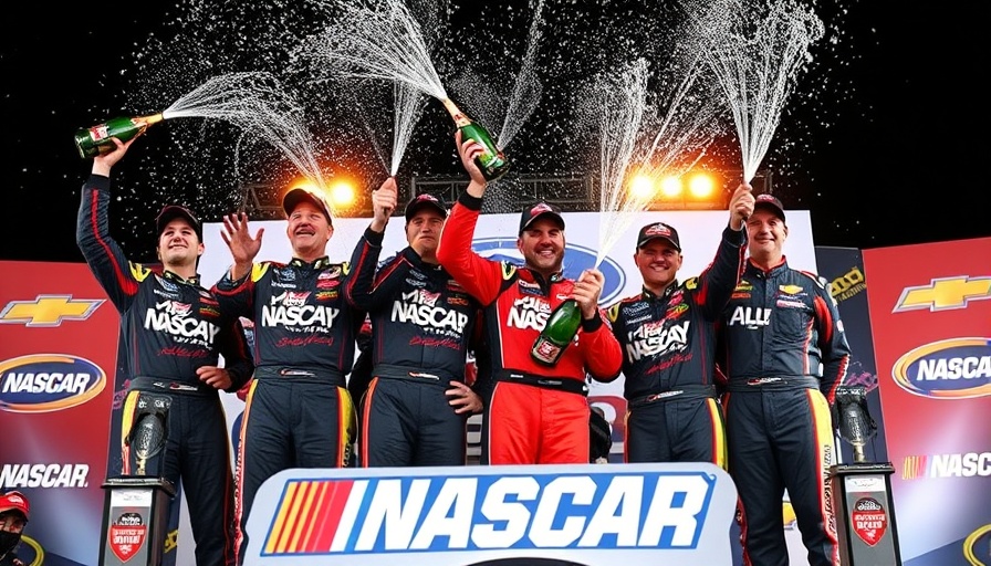 NASCAR Martinsville Auto Racing victory celebration with team.