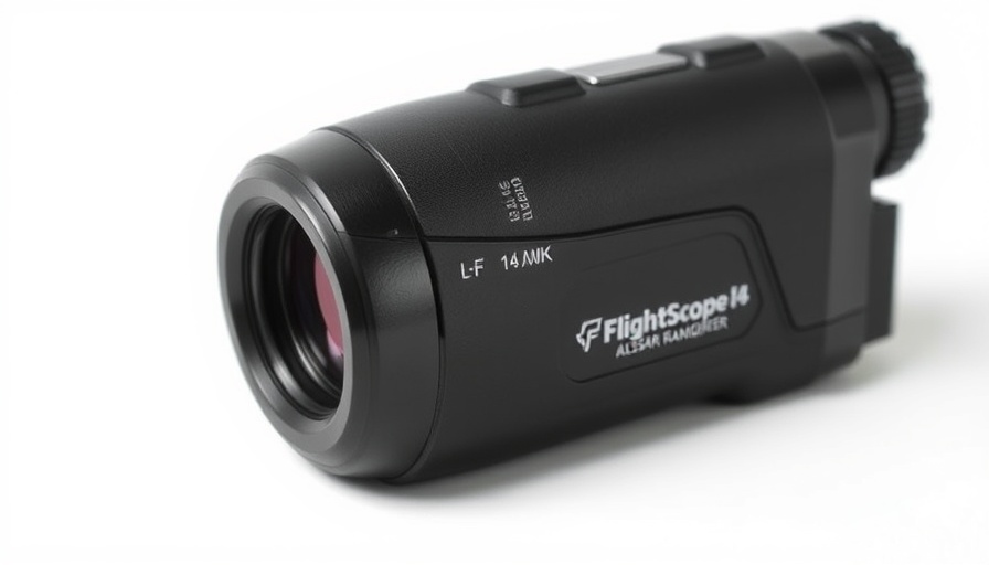 Sleek FlightScope i4 Laser Rangefinder on white background showing features.