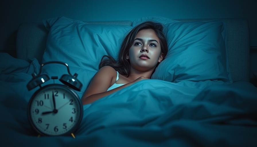 Young woman experiencing insomnia with alarm clock in focus, highlighting social media insomnia risk.