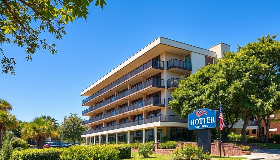 Modern pet-friendly hotel in Gatlinburg with lush greenery.