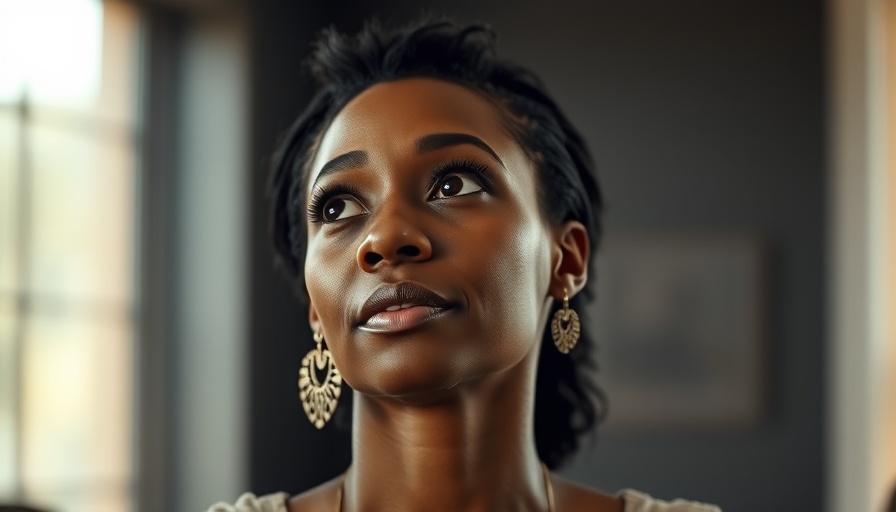 Empowered woman with colorful earring promoting domestic violence prevention.