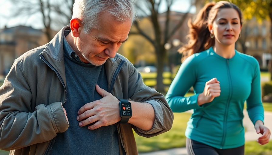 DHRPS heart health smartwatch showing heart rate with jogger and health scene.