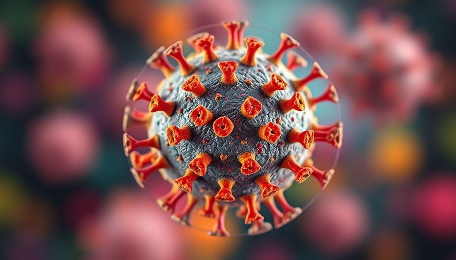 3D model of the measles virus highlighting long-term health consequences.