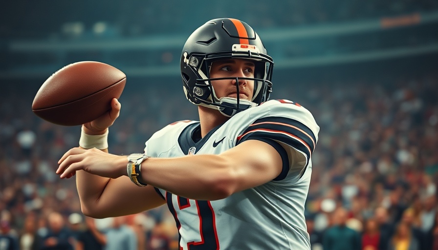 Focused athlete throwing a football pass in stadium lighting.