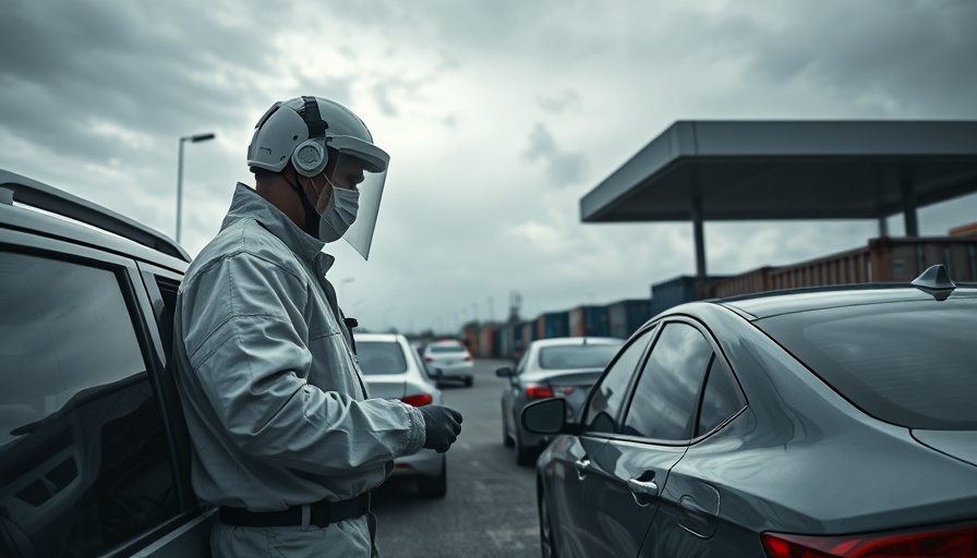 Person in protective suit at Austria-Hungary border checkpoint inspection