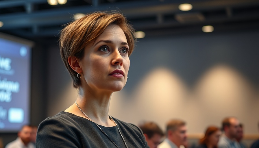 Focused woman presenting on stress management techniques for work-life balance.