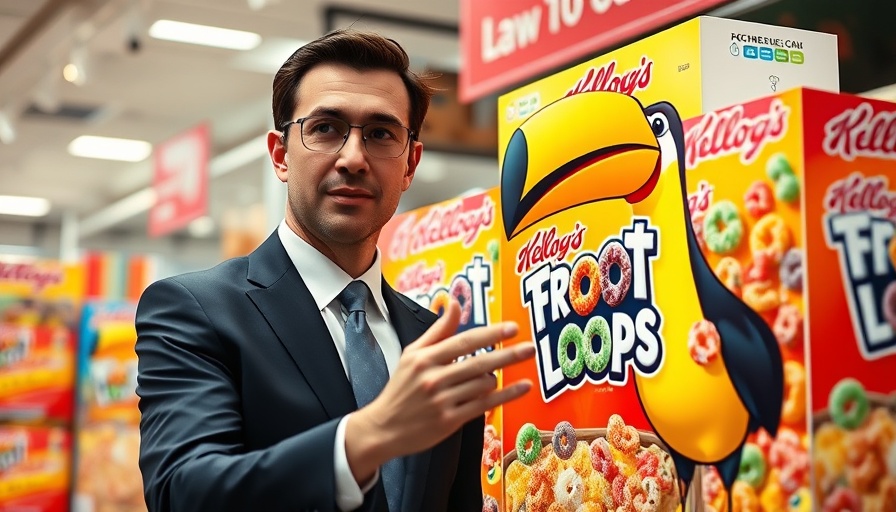 Kellogg's Froot Loops boxes with inset of gesturing man.