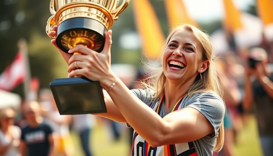 ANWA champion celebrates victory with trophy at press conference.