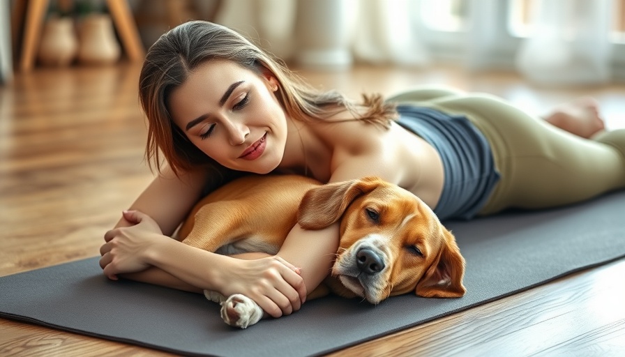 Relaxed woman and dog on yoga mat highlighting weekend workouts effectiveness.