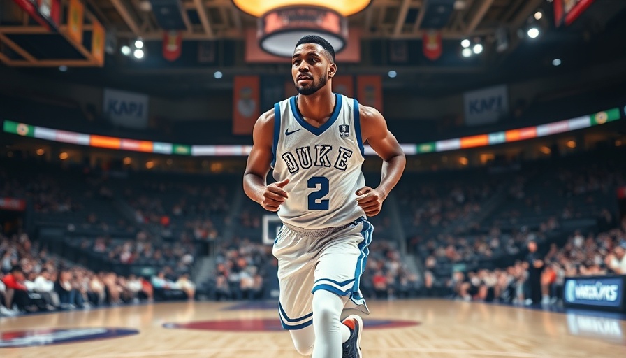 Basketball player in Duke jersey running on court, focused.