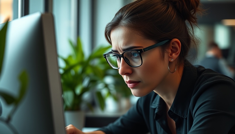 Navigating Workplace Stress: Woman focusing on computer in office.