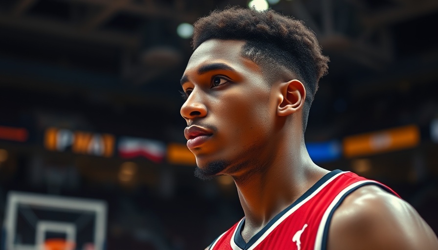 Basketball player Ja Morant in red jersey on court, looking focused.