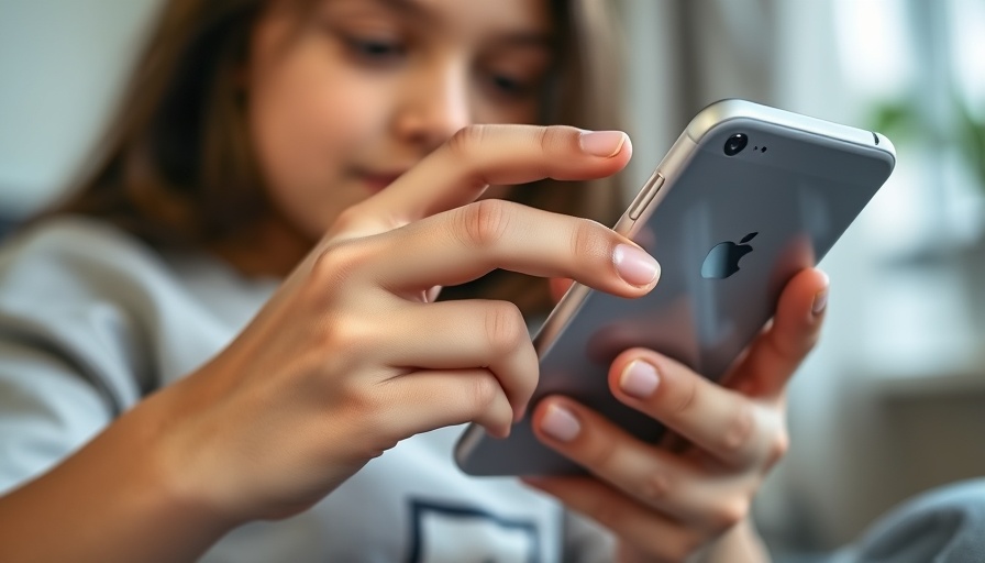 Close-up of a kid on smartphone promoting 'Protect Kids Online'.