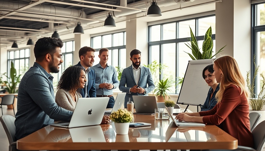 Team managing work-life stress in office meeting, setting boundaries
