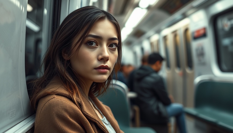 Pensive woman on subway reflecting workers quitting return to office.