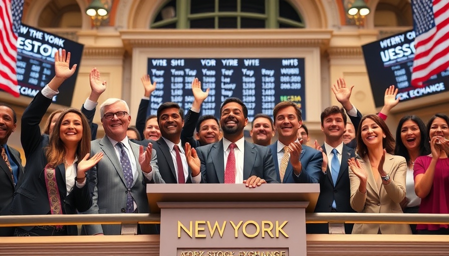 Business professionals celebrating at NYSE podium, highlighting workplace dynamics.
